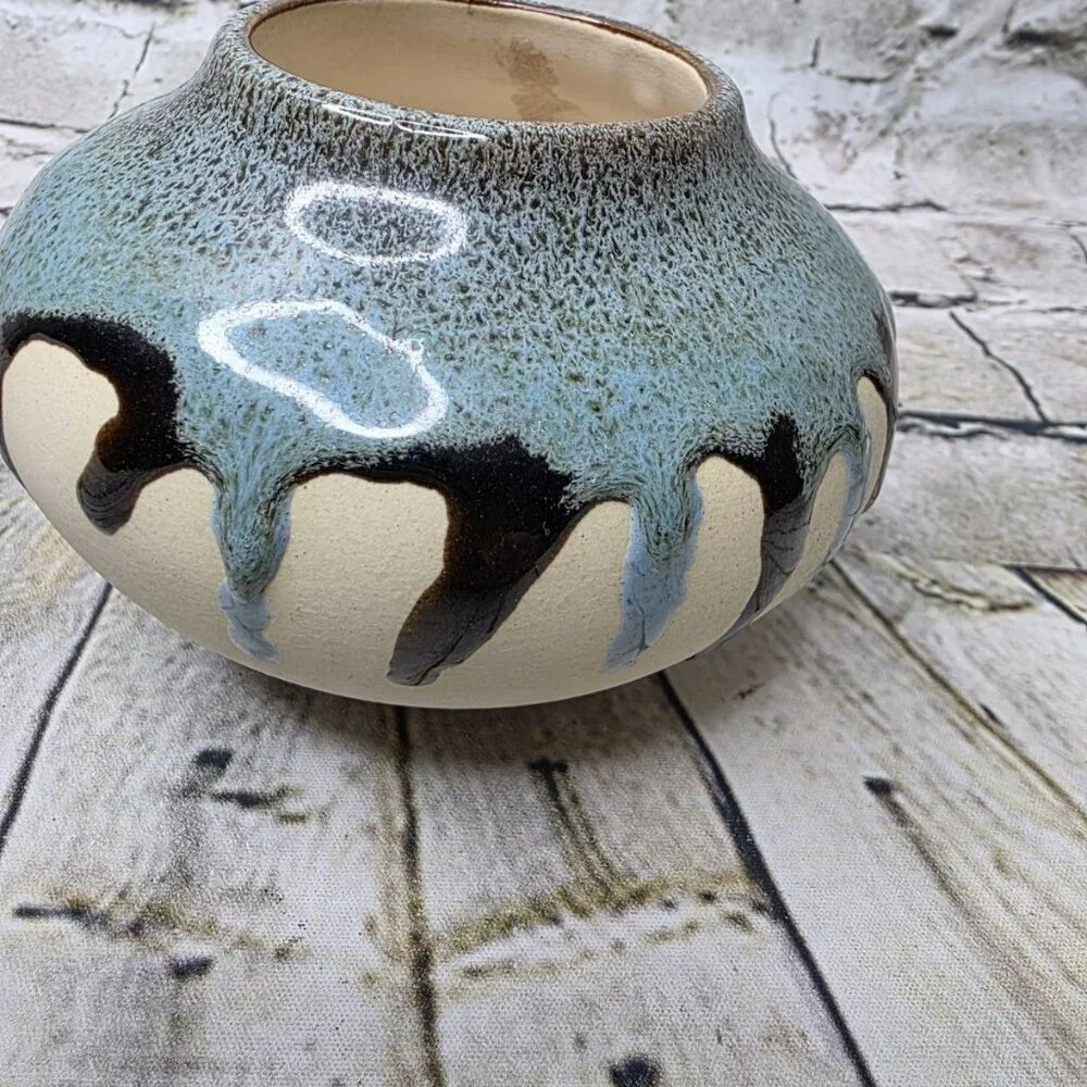 Vintage Original Drip Glaze Stoneware Pot USA Appx 6 x 4 in